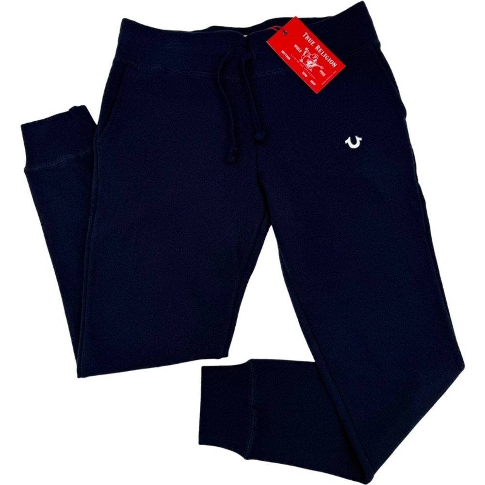 TRUE RELIGION NEW Medium Joggers Navy Blue Horseshoe Logo Fleece Sweatpants M